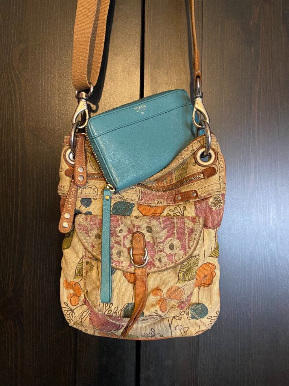 2000 Vintage Floral Print Fossil Purse & NWT 2019 Teal Fossil Wallet Set